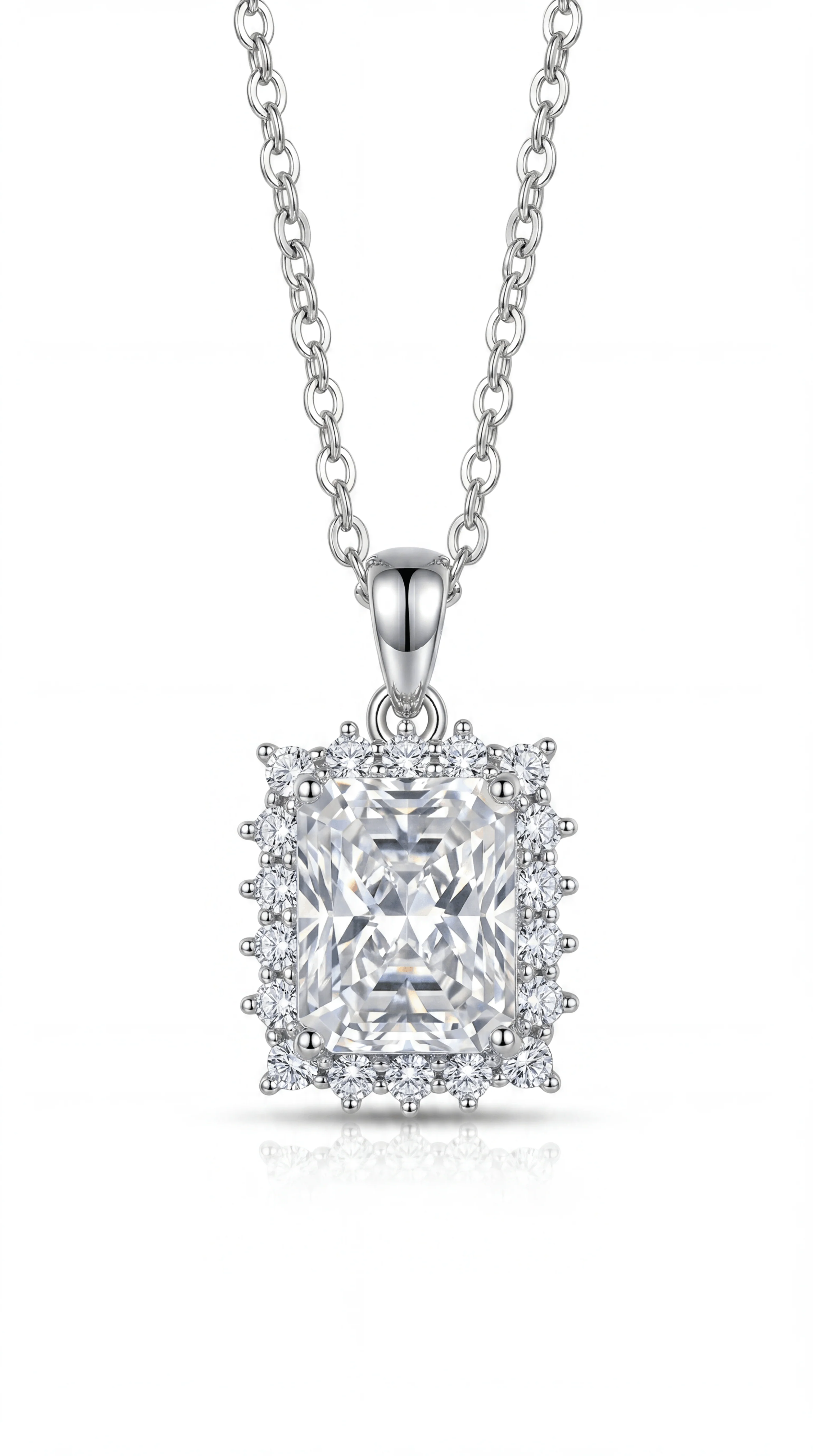 Edwardian Emerald-cut Pendant Necklace with 18" Silvertone Chain