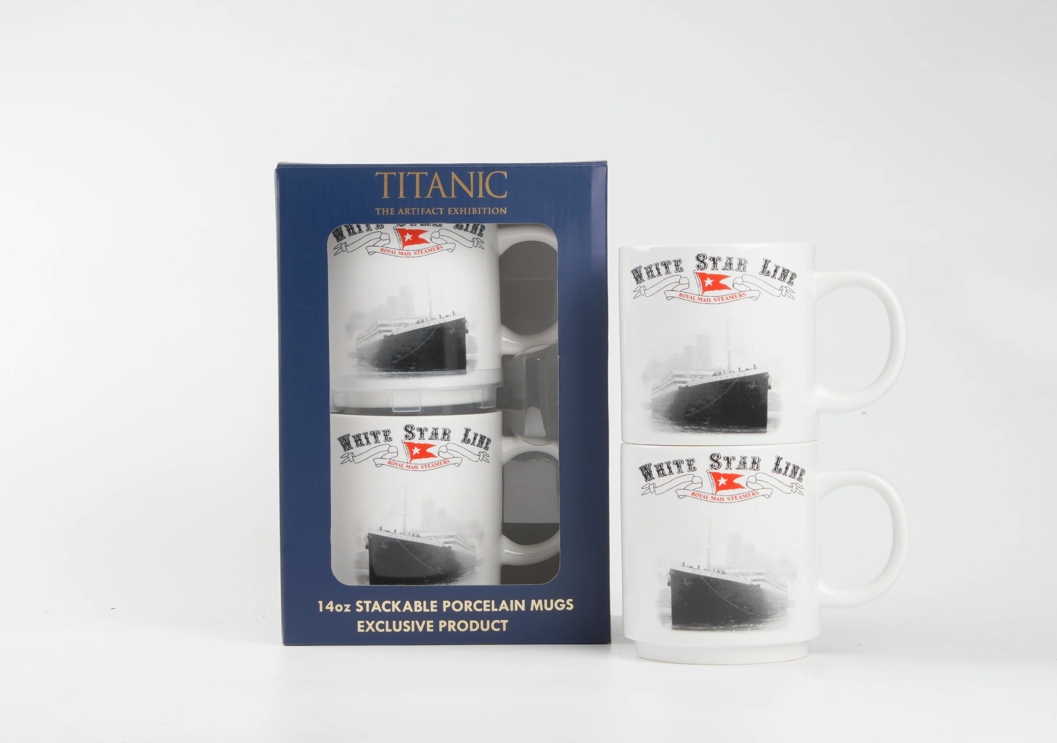 14oz Stackable mugs s/2 WSL Black & White Boat