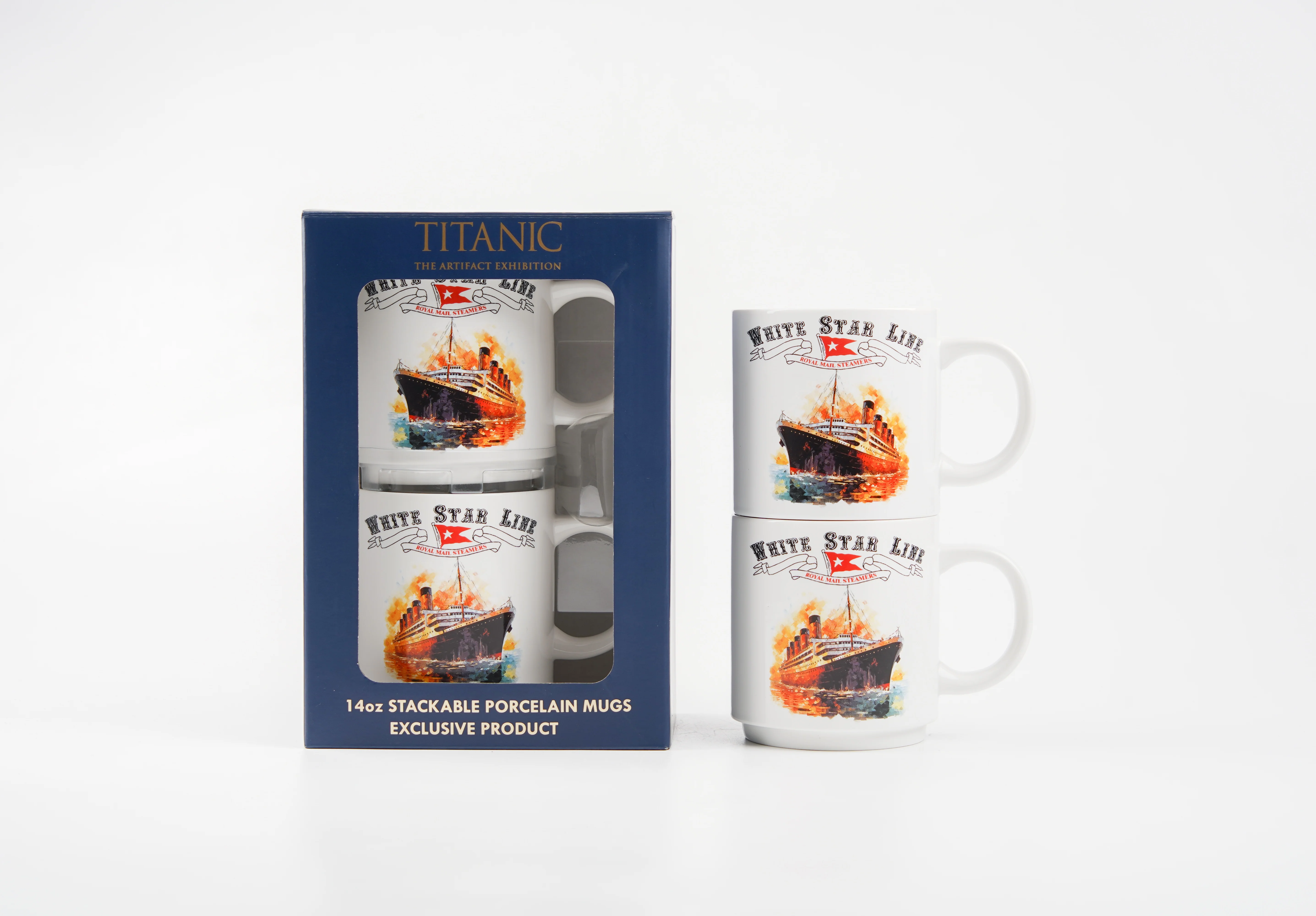 14oz Stackable Mugs s/2 Antique Boat WSL